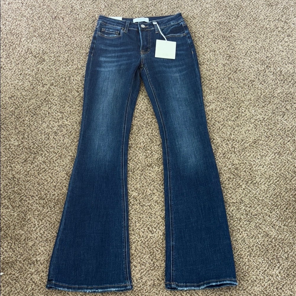 Lovervet Dark Wash Blue Flare Jeans - Women's Wide Leg